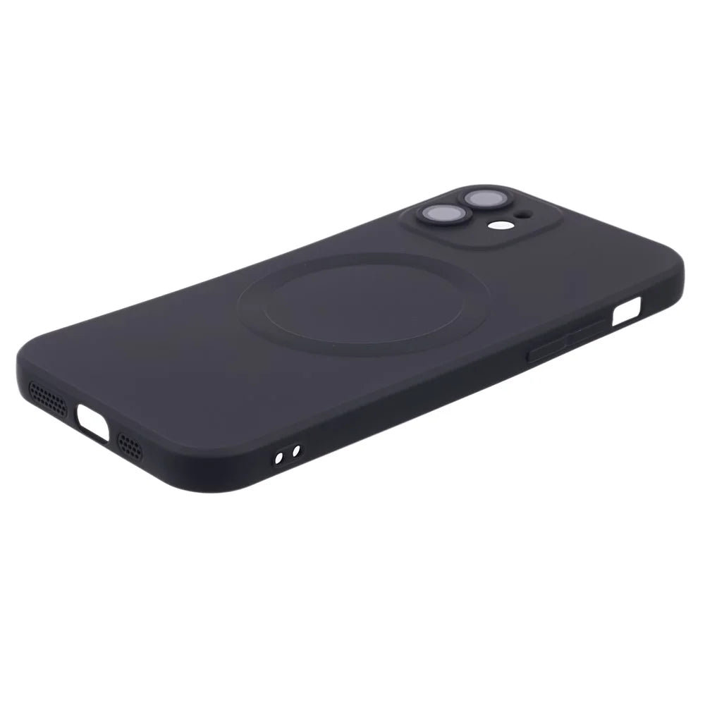 For iPhone 12 Magnetic Phone Case with Camera Lens Protector Compatible with MagSafe Liquid Silicone Protective Cover - Black - 3