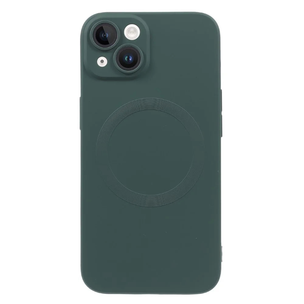For iPhone 14 Plus Magnetic Case Compatible with MagSafe Liquid Silicone Phone Cover with Camera Lens Protector - Green - 1