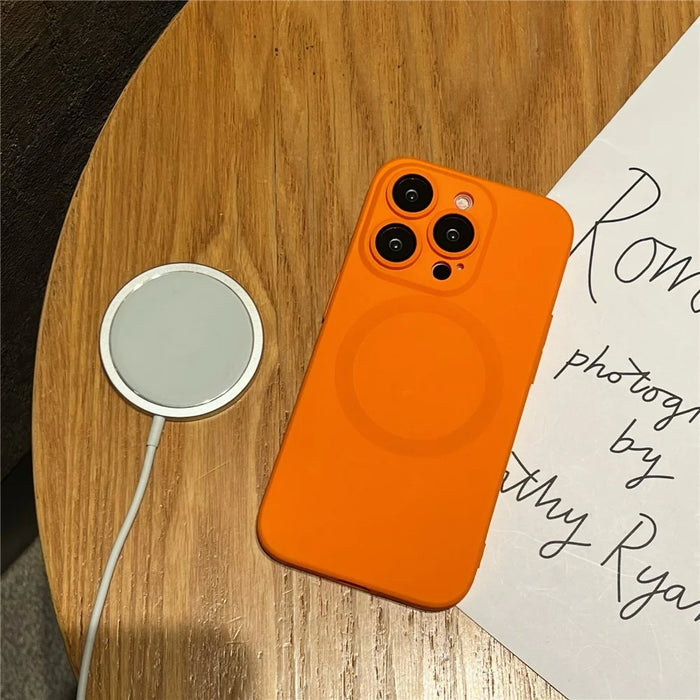 For iPhone 12 Pro TPU Phone Case Compatible with MagSafe Soft Phone Back Cover with Lens Protection - Orange - 4