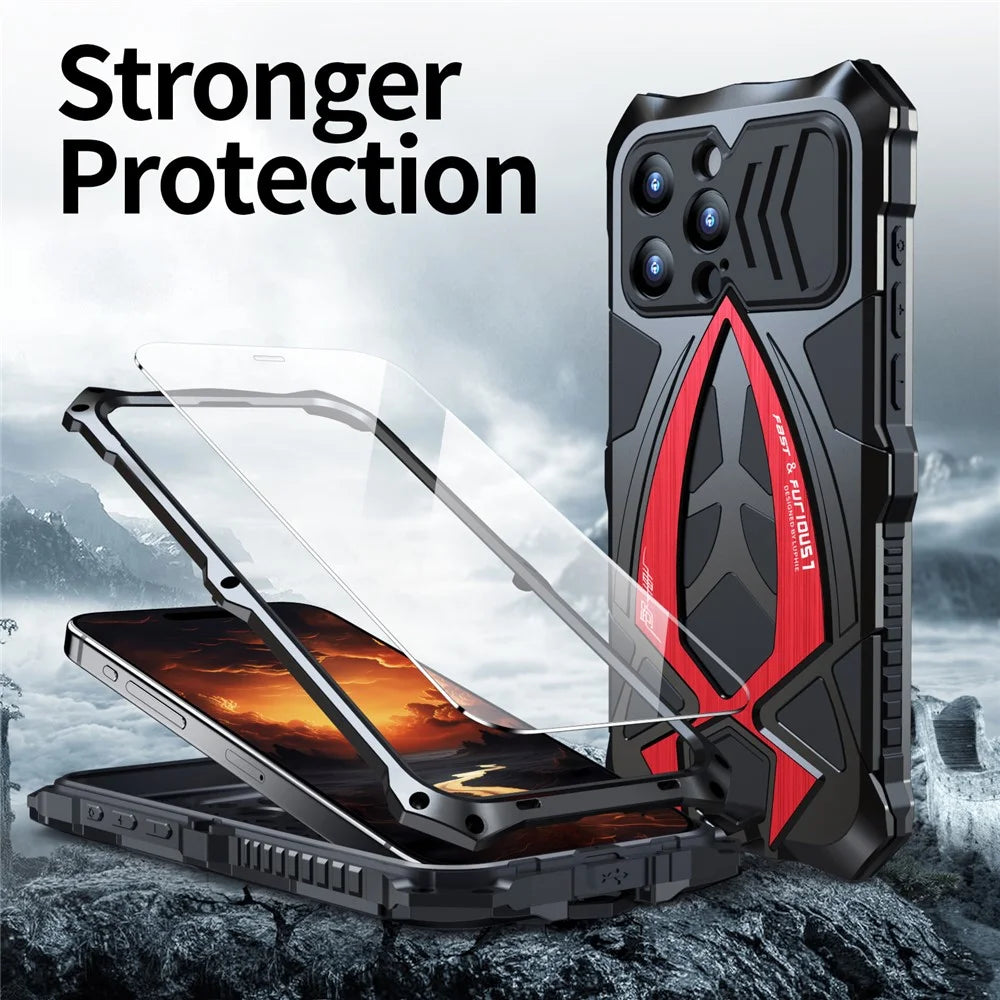 LUPHIE for iPhone 15 Plus Metal+TPU Phone Case Sports Car Design All-round Protection Phone Cover with Screen Film - Black - 4