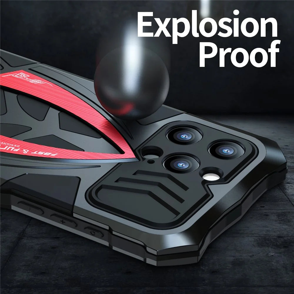 LUPHIE Shockproof Drop-proof Metal+TPU Case for iPhone 15 Pro Max Sports Car Design Cover with Screen Protector - Black  /  Red - 6