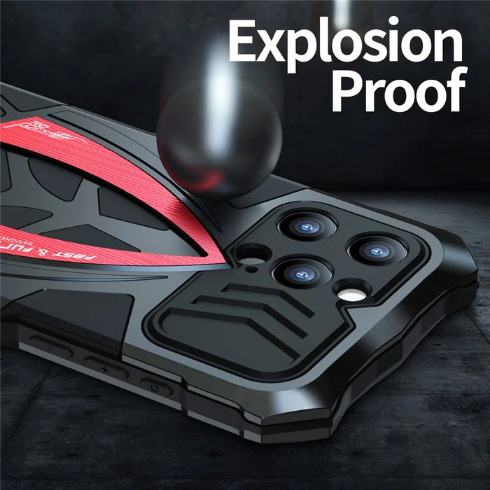 LUPHIE Shockproof Drop-proof Metal+TPU Case for iPhone 15 Pro Max Sports Car Design Cover with Screen Protector - Black  /  Red - 6