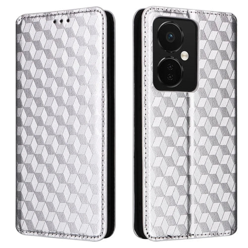 For Oppo K11 5G / OnePlus Nord CE3 5G Imprinted Rhombus Wallet Phone Case Dustproof PU Leather Stand Cover - Silver - 1