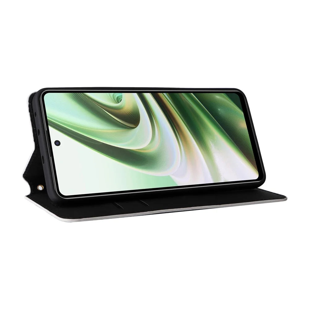 For Oppo K11 5G / OnePlus Nord CE3 5G Imprinted Rhombus Wallet Phone Case Dustproof PU Leather Stand Cover - Silver - 3