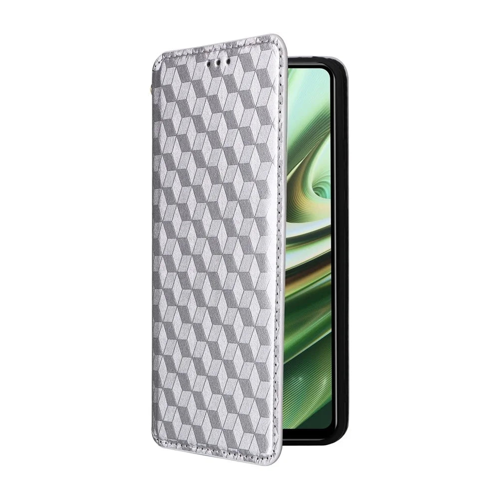 For Oppo K11 5G / OnePlus Nord CE3 5G Imprinted Rhombus Wallet Phone Case Dustproof PU Leather Stand Cover - Silver - 5