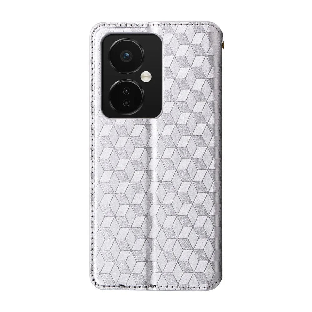 For Oppo K11 5G / OnePlus Nord CE3 5G Imprinted Rhombus Wallet Phone Case Dustproof PU Leather Stand Cover - Silver - 6