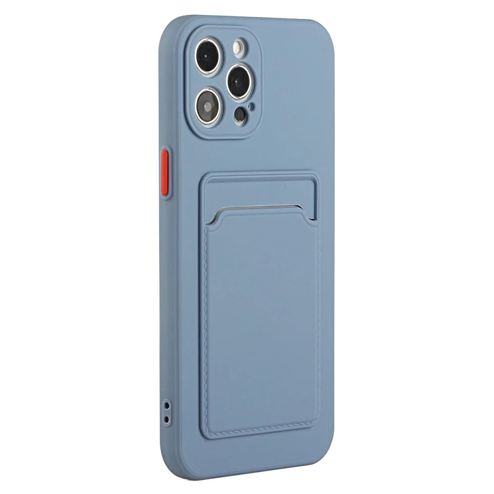For iPhone 15 Pro TPU Phone Back Case Card Slot Design Mobile Phone Protective Shell Cover - Blue - 1