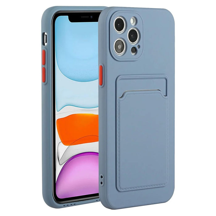 For iPhone 15 Pro TPU Phone Back Case Card Slot Design Mobile Phone Protective Shell Cover - Blue - 5