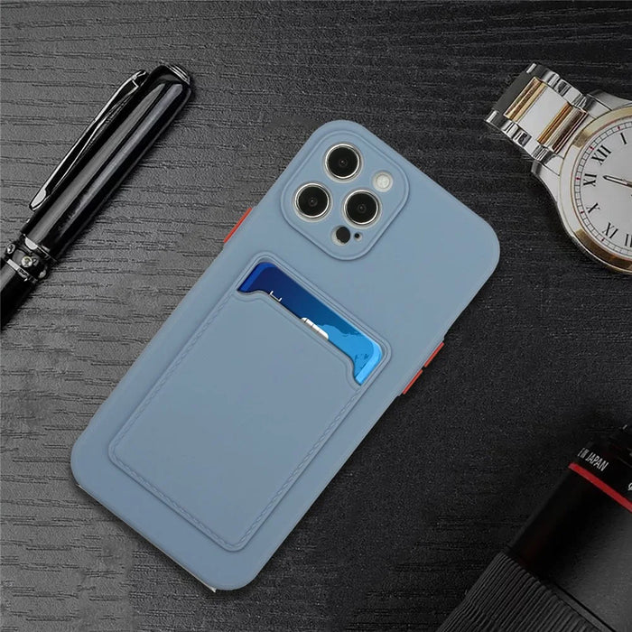 For iPhone 15 Pro TPU Phone Back Case Card Slot Design Mobile Phone Protective Shell Cover - Blue - 6