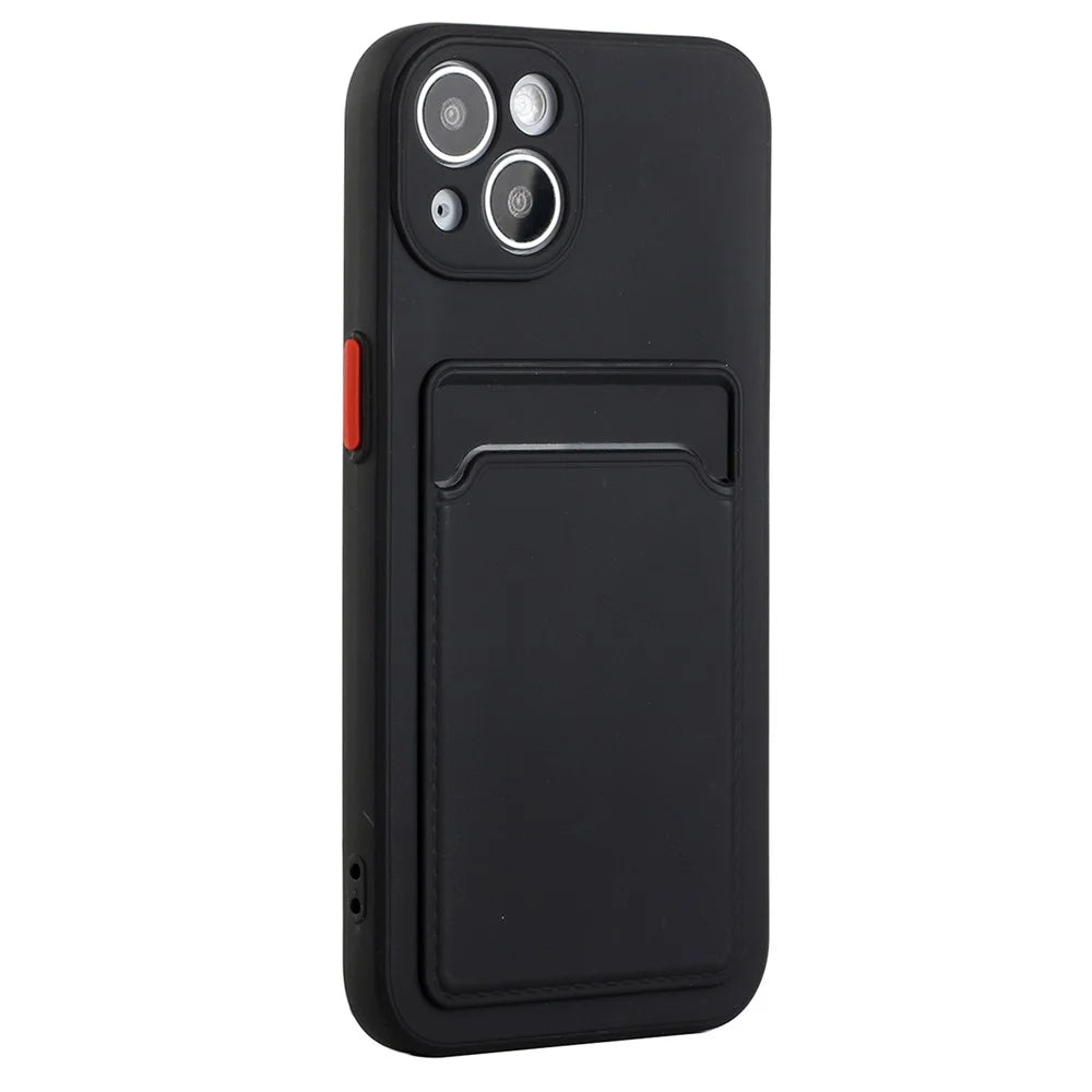 For iPhone 15 Plus Soft TPU Phone Case Drop-proof Back Cover with Card Slot - Black - 1