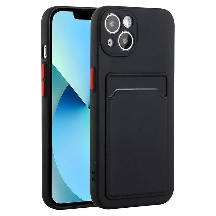 For iPhone 15 Plus Soft TPU Phone Case Drop-proof Back Cover with Card Slot - Black - 5