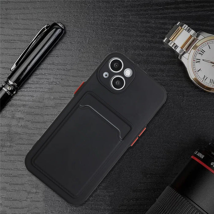 For iPhone 15 Plus Soft TPU Phone Case Drop-proof Back Cover with Card Slot - Black - 6