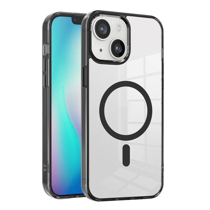 For iPhone 15 Plus Transparent Phone Case Compatible with MagSafe PC + TPU Magnetic Phone Cover - Black - 1