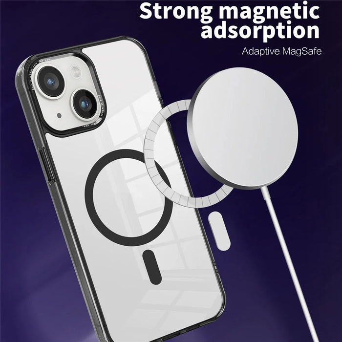 For iPhone 15 Plus Transparent Phone Case Compatible with MagSafe PC + TPU Magnetic Phone Cover - Black - 3