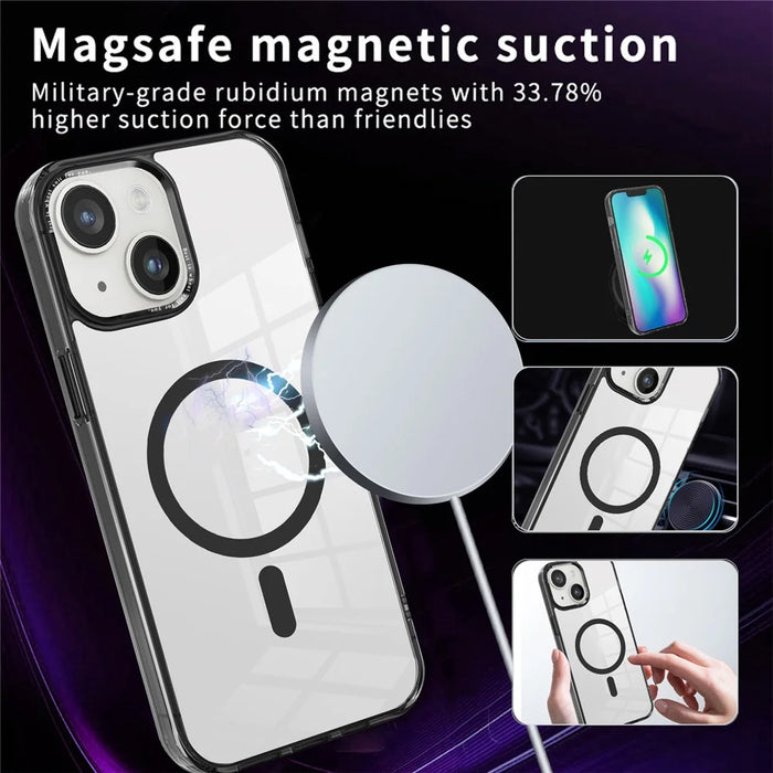 For iPhone 15 Plus Transparent Phone Case Compatible with MagSafe PC + TPU Magnetic Phone Cover - Black - 4