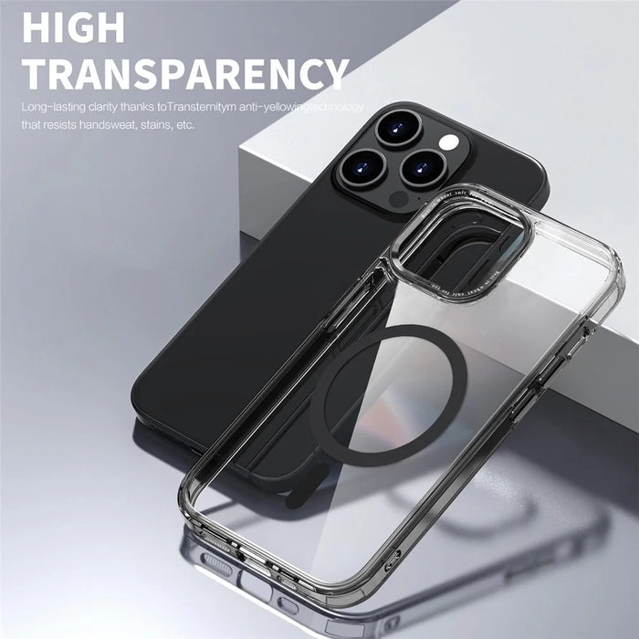 For iPhone 15 Plus Transparent Phone Case Compatible with MagSafe PC + TPU Magnetic Phone Cover - Black - 7