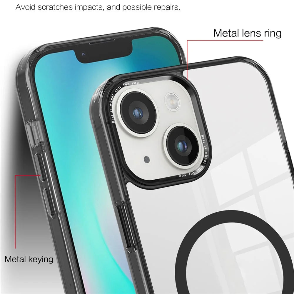 Phone Case Compatible with MagSafe for iPhone 15 , PC + TPU Transparent Phone Cover - Black - 6