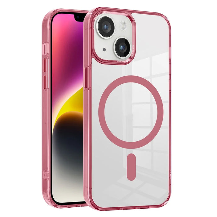 Compatible with MagSafe Phone Case for iPhone 14 , Transparent PC + TPU Magnetic Phone Cover - Pink - 1