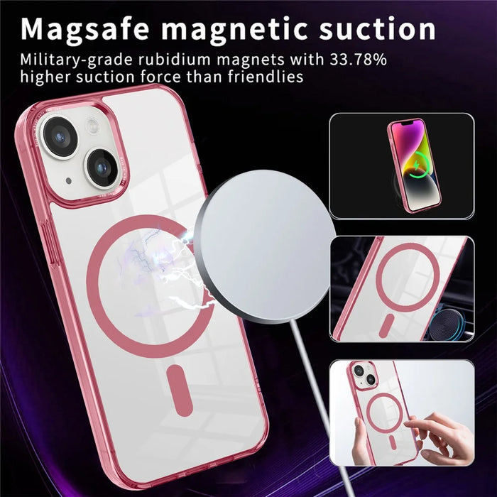 Compatible with MagSafe Phone Case for iPhone 14 , Transparent PC + TPU Magnetic Phone Cover - Pink - 2