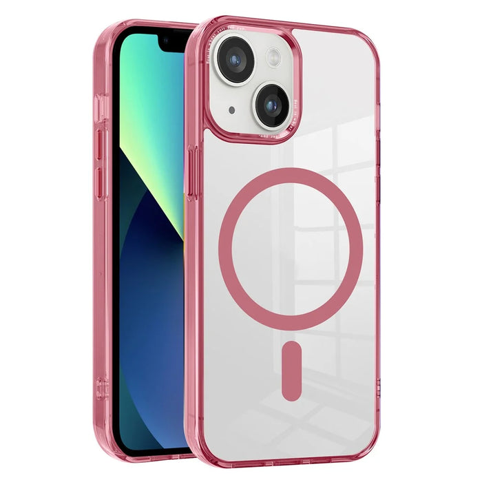 Magnetic Case Compatible with MagSafe for iPhone 14 / 13 , Transparent PC + TPU Phone Back Cover - Pink - 1