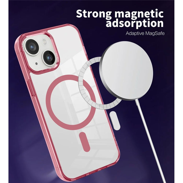 Magnetic Case Compatible with MagSafe for iPhone 14 / 13 , Transparent PC + TPU Phone Back Cover - Pink - 2