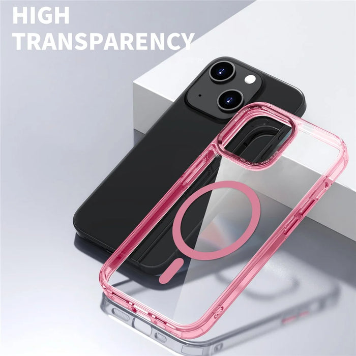 Magnetic Case Compatible with MagSafe for iPhone 14 / 13 , Transparent PC + TPU Phone Back Cover - Pink - 5