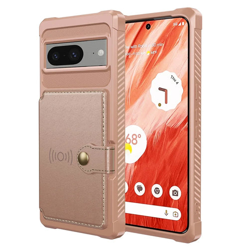 For Google Pixel 8 Card Bag Phone Case PU Leather+TPU Cover Support Magnetic Car Mount - Pink - 1