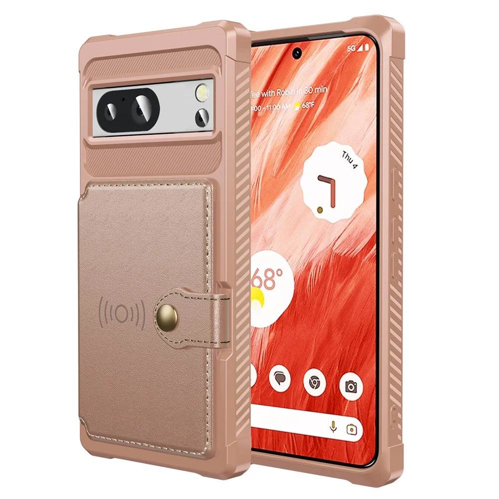 For Google Pixel 8 Pro PU Leather+TPU Anti-drop Cover Card Bag Phone Case Support Magnetic Car Mount - Pink - 1
