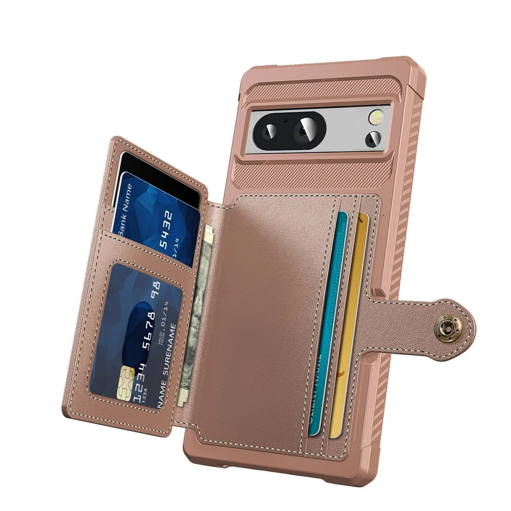 For Google Pixel 8 Pro PU Leather+TPU Anti-drop Cover Card Bag Phone Case Support Magnetic Car Mount - Pink - 3