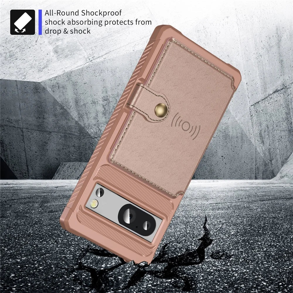 For Google Pixel 8 Pro PU Leather+TPU Anti-drop Cover Card Bag Phone Case Support Magnetic Car Mount - Pink - 4