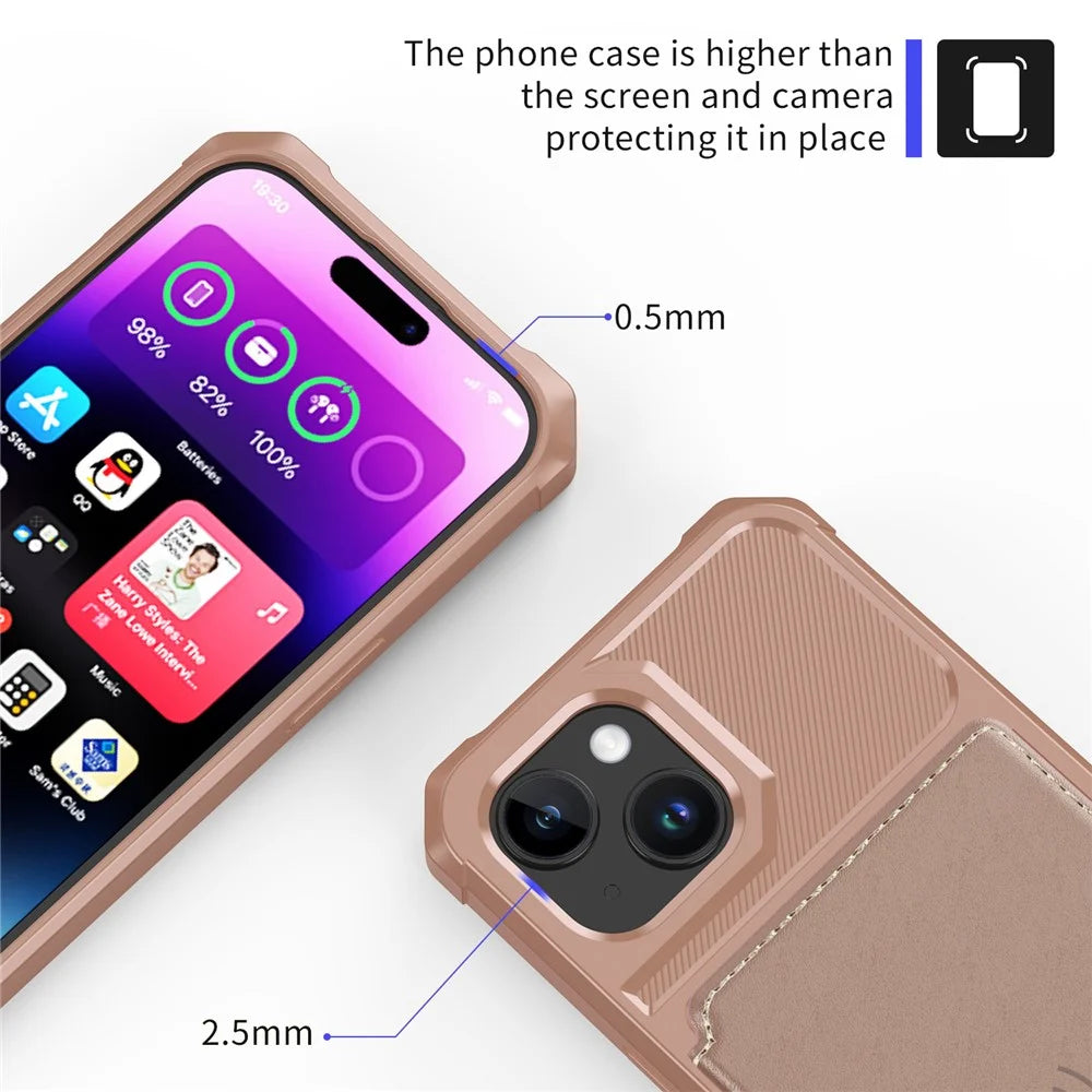 For iPhone 15 PU Leather+TPU Phone Case Card Holder Wallet Back Cover Support Magnetic Car Mount - Pink - 6