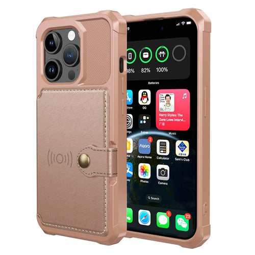 For iPhone 15 Pro PU Leather+TPU Cell Phone Case Card Slots Wallet Cover Support Magnetic Car Mount - Pink - 1