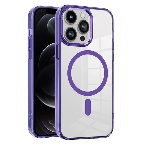 For iPhone 12 / 12 Pro Magnetic Phone Case Transparent PC + TPU Cover Compatible with MagSafe - Purple - 1
