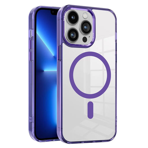 For iPhone 15 Pro Magnetic Phone Case Compatible with MagSafe PC + TPU Transparent Cover - Purple - 1