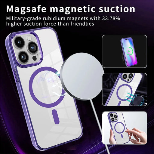 For iPhone 15 Pro Magnetic Phone Case Compatible with MagSafe PC + TPU Transparent Cover - Purple - 2