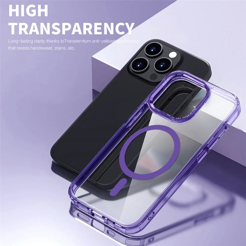 PC + TPU Magnetic Phone Case for iPhone 14 Pro , Transparent Phone Cover Compatible with MagSafe - Transparent - 7