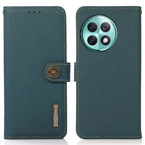 KHAZNEH Wallet Case for OnePlus Ace 2 Pro 5G RFID Blocking Genuine Cow Leather Foldable Stand Phone Cover - Green - 1