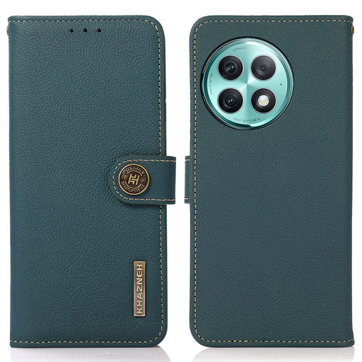 KHAZNEH Wallet Case for OnePlus Ace 2 Pro 5G RFID Blocking Genuine Cow Leather Foldable Stand Phone Cover - Green - 1