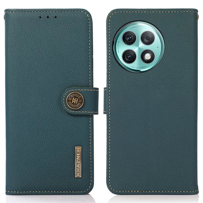 KHAZNEH Wallet Case for OnePlus Ace 2 Pro 5G RFID Blocking Genuine Cow Leather Foldable Stand Phone Cover - Green - 1