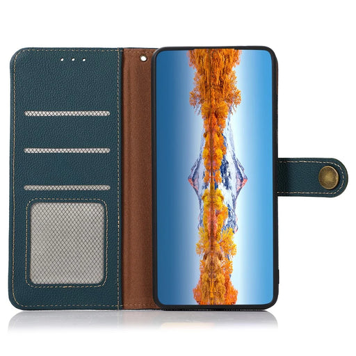 KHAZNEH Wallet Case for OnePlus Ace 2 Pro 5G RFID Blocking Genuine Cow Leather Foldable Stand Phone Cover - Green - 2