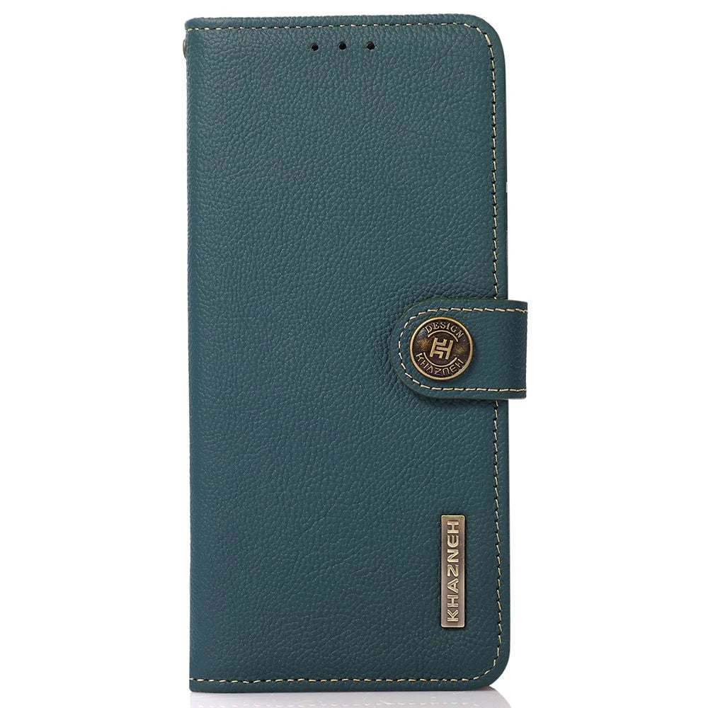 KHAZNEH Wallet Case for OnePlus Ace 2 Pro 5G RFID Blocking Genuine Cow Leather Foldable Stand Phone Cover - Green - 6