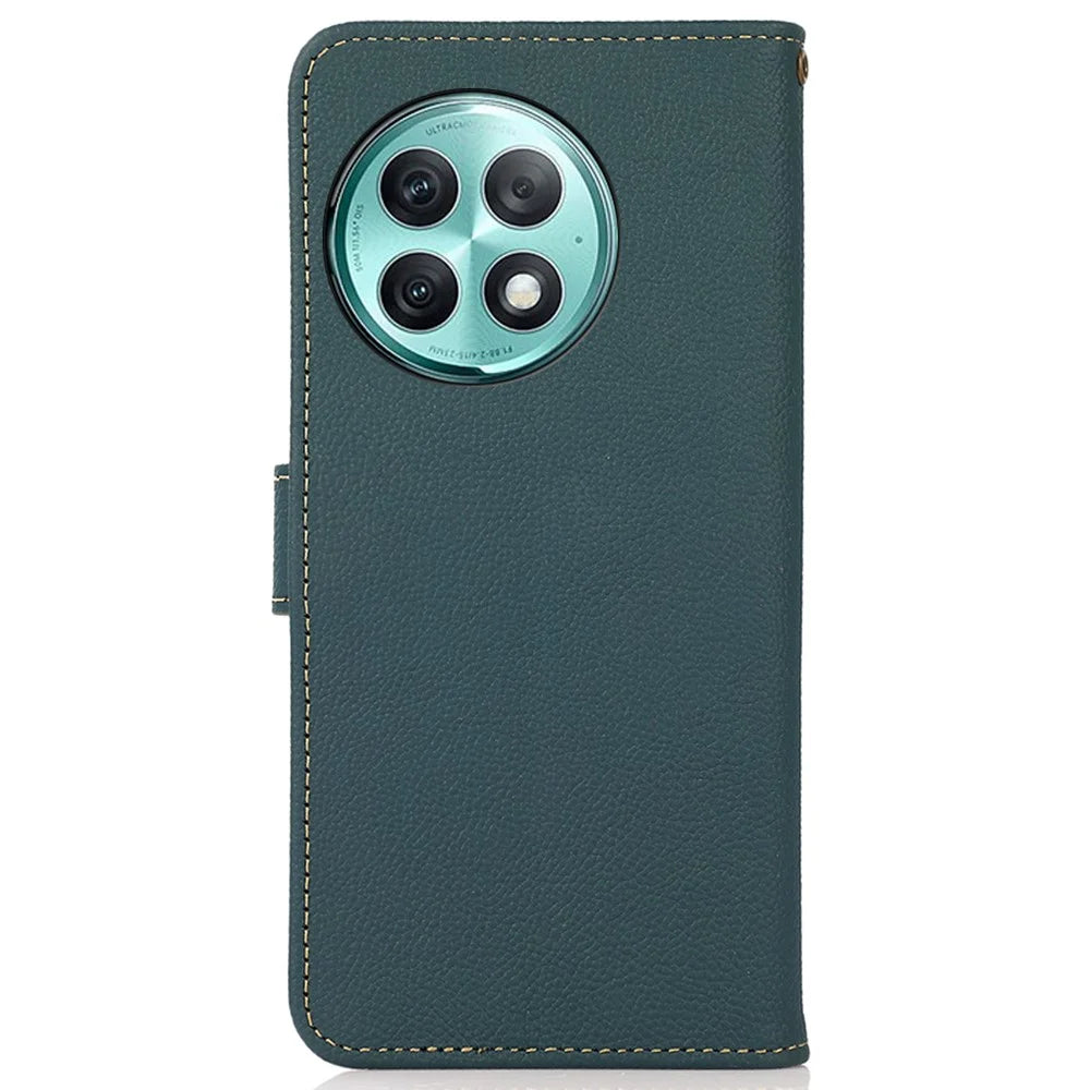 KHAZNEH Wallet Case for OnePlus Ace 2 Pro 5G RFID Blocking Genuine Cow Leather Foldable Stand Phone Cover - Green - 7