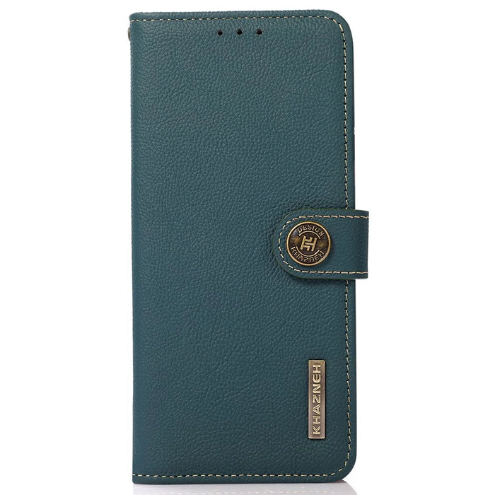 KHAZNEH Flip Case for Sony Xperia 5 V RFID Blocking Genuine Cow Leather Stand Wallet Phone Cover - Green - 6