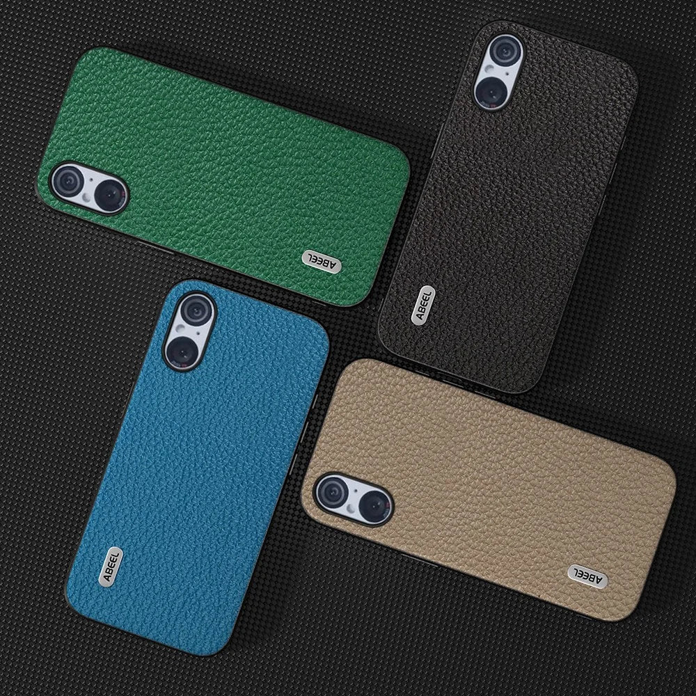 ABEEL For Sony Xperia 5 V Cowhide Leather Coated PC+TPU Phone Case Litchi Texture Phone Cover - Khaki - 3