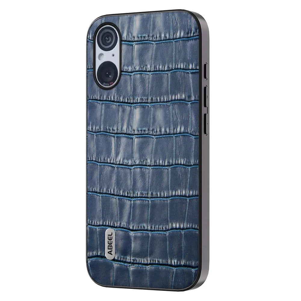 ABEEL For Sony Xperia 5 V Cowhide Leather+TPU+PC Case Crocodile Texture Cell Phone Back Cover - Blue - 1