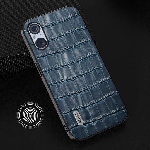 ABEEL For Sony Xperia 5 V Cowhide Leather+TPU+PC Case Crocodile Texture Cell Phone Back Cover - Blue - 2