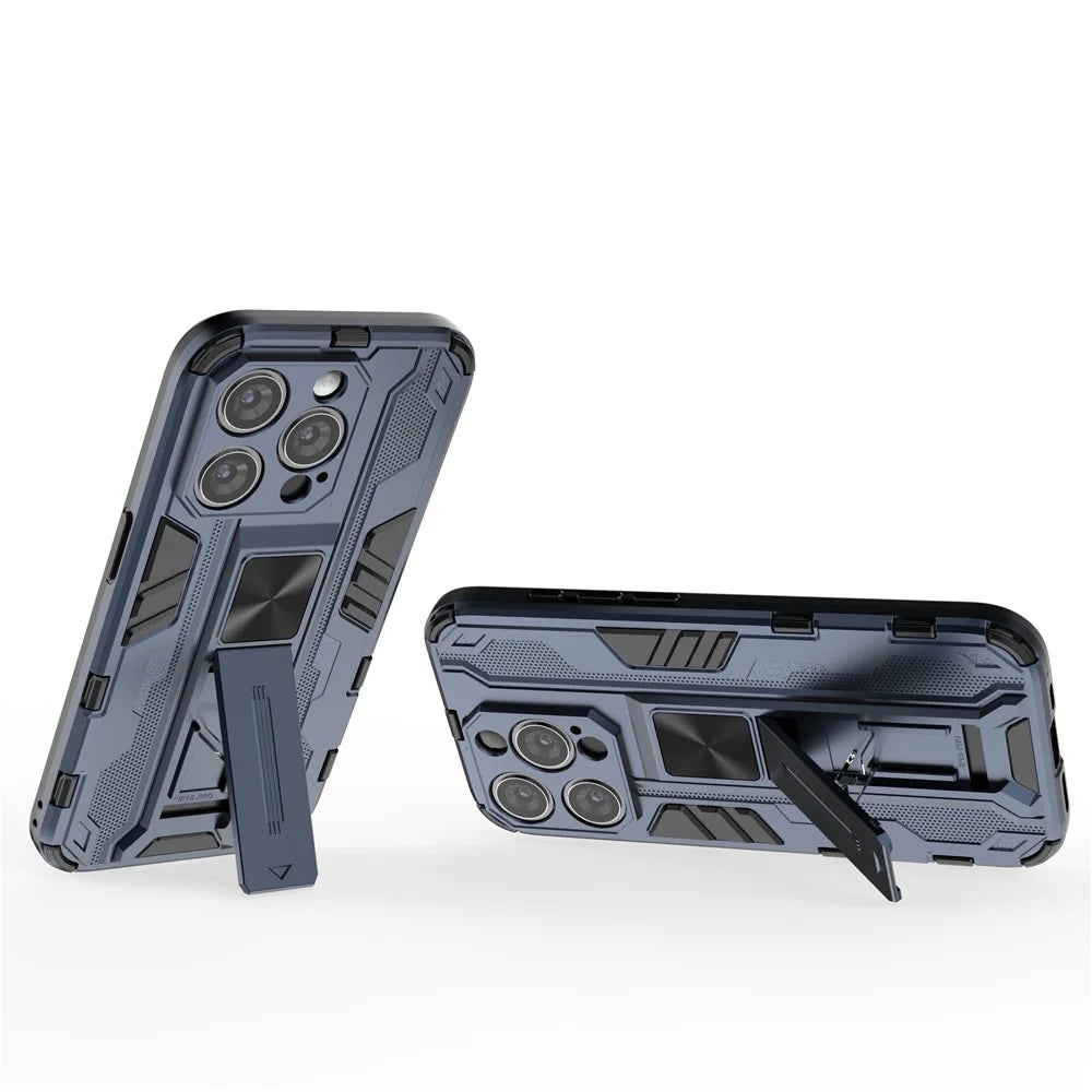 For iPhone 15 Pro Max Foldable Kickstand Anti-scratch Cover PC+TPU Shockproof Phone Case - Blue - 2