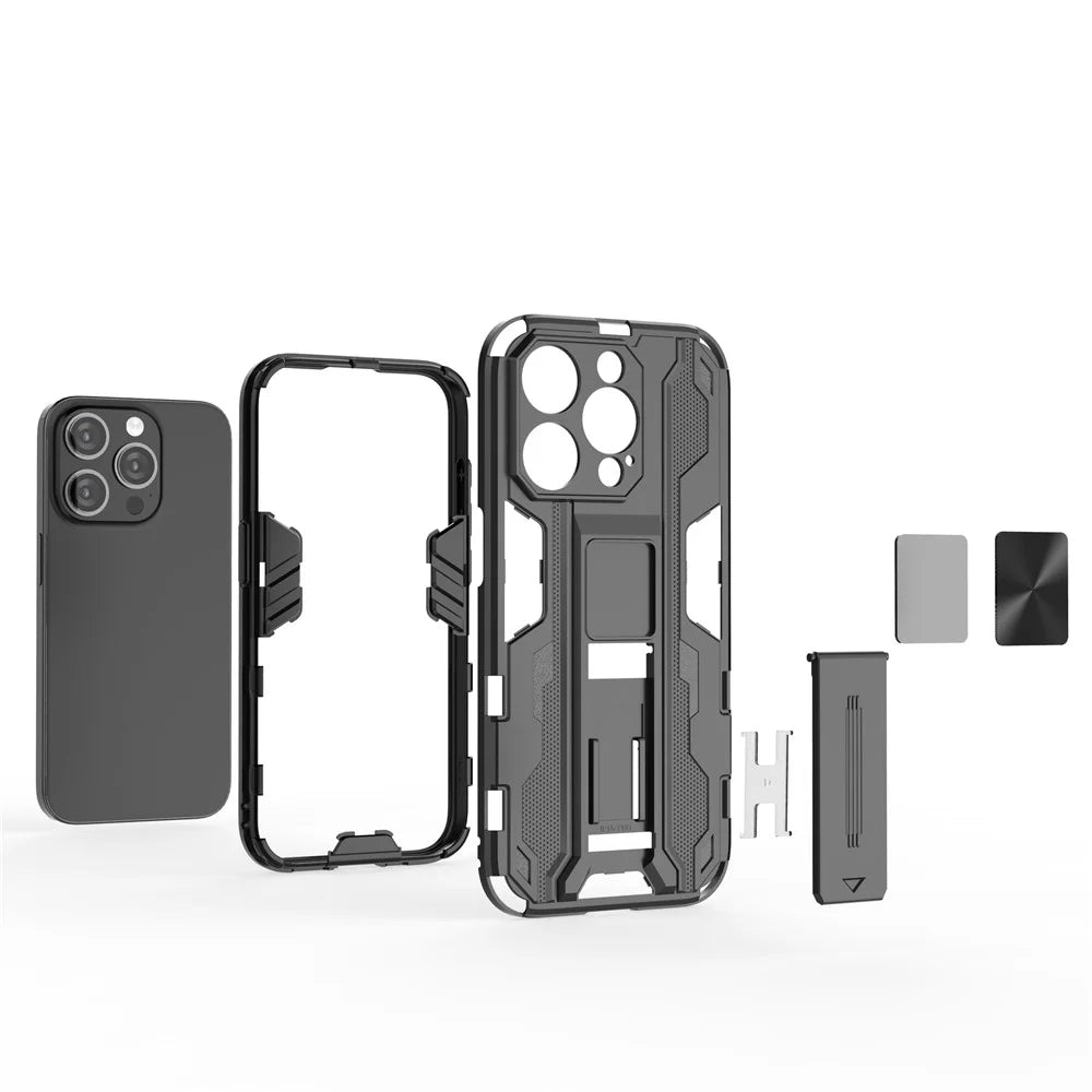 For iPhone 15 Pro Max Foldable Kickstand Anti-scratch Cover PC+TPU Shockproof Phone Case - Blue - 3