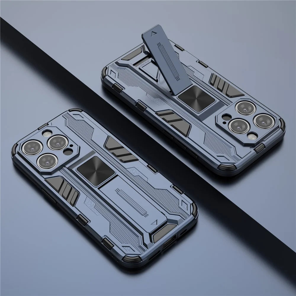 For iPhone 15 Pro Max Foldable Kickstand Anti-scratch Cover PC+TPU Shockproof Phone Case - Blue - 5