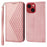 For iPhone 15 Plus PU Leather Phone Case Anti-scratch Imprinted Rhombus Pattern Wallet Stand Cover - Rose Gold - 1